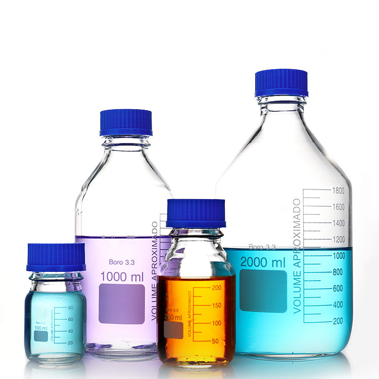     408 High borosilicate Reagent bottle with blue cap  and graduation